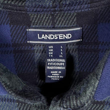 Load image into Gallery viewer, Lands' End "Traditional Fit" Navy Blue Green Tartan Check Long Sleeve Polo Shirt
