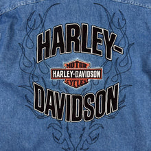 Load image into Gallery viewer, Vintage Harley Davidson MotorClothes Mens L Blue Denim Shirt Embroidered Biker
