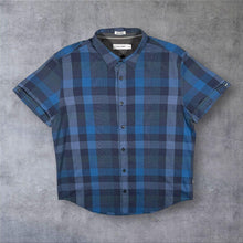 Load image into Gallery viewer, CK Calvin Klein Classic Navy Blue Mix Check Short Sleeve Cotton Shirt
