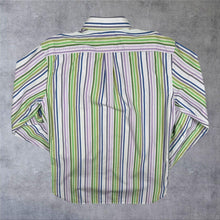 Load image into Gallery viewer, GAP "Classic" Green Purple White Multi Striped Long Sleeve Cotton Shirt
