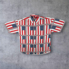 Load image into Gallery viewer, Vintage United States USA Flag Pattern Cowboy Western Short Sleeve Popper Shirt
