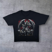 Load image into Gallery viewer, Goth Fantasy Grim Reaper Pitbulls Graphic Black Cotton T-Shirt
