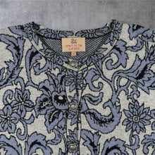 Load image into Gallery viewer, Spirit of the Andes Pima Cotton Cardigan XL Blue Floral Jacquard Made Bolivia

