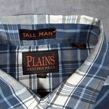 Load image into Gallery viewer, Vintage Plains "Tall Man" Western Cowboy Blue White Grey Check Long Sleeve Popper Shirt
