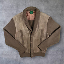 Load image into Gallery viewer, Vintage Canda C&amp;A Real Leather Suede Knit Cardigan Brown 80s 90s Size 40 Small
