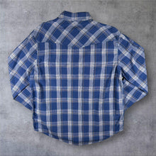 Load image into Gallery viewer, Aeropostale Mens L Western Shirt Blue Plaid Pearl Snap Cowboy 100% Cotton
