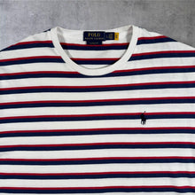 Load image into Gallery viewer, Polo Ralph Lauren T Shirt Mens L White Navy Red Striped Classic Fit Pony Logo
