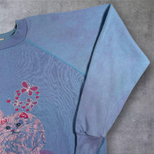 Load image into Gallery viewer, Vintage 90's Made In USA Cat Butterfly Graphic Blue Sweatshirt
