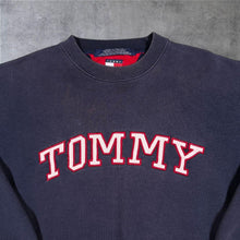 Load image into Gallery viewer, Vintage 90s Tommy Hilfiger Big Spellout Sweatshirt L S/M Navy Varsity Y2K
