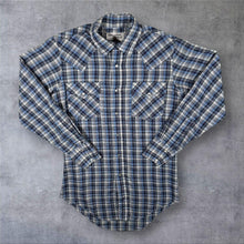 Load image into Gallery viewer, Vintage Silver Spur Western Cowboy Blue Grey White Check Long Sleeve Popper Shirt
