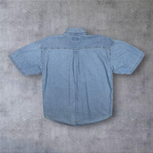 Load image into Gallery viewer, Vintage The Flintstones C&amp;A Embroidered Pocket Blue Denim Short Sleeve Shirt

