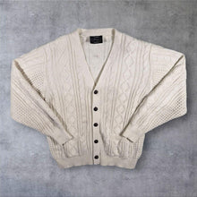 Load image into Gallery viewer, Vintage Lupa Aran Style Cable Knit Cardigan Cream Chunky Button Up Size L
