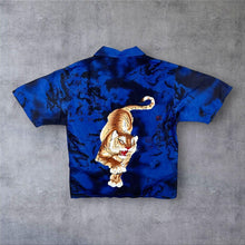 Load image into Gallery viewer, Early 00's Tiger Animal Wildlife Patterned Graphic Blue Short Sleeve Shirt

