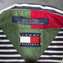 Load image into Gallery viewer, Vintage Tommy Hilfiger Navy Blue White Striped Short Sleeve Button-Down Shirt
