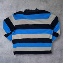 Load image into Gallery viewer, Cotton Traders Rugby Embroidered Mini Logo Striped Collared Fleece Sweatshirt
