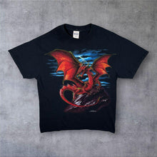 Load image into Gallery viewer, Tronseal Goth Fantasy Dragon Graphic Black Cotton Short Sleeve T-Shirt
