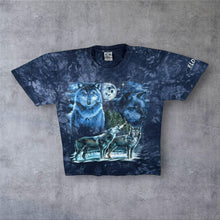Load image into Gallery viewer, Vintage Back To Earth "Florida" Wolf Animal Wildlife Blue Tie Dye Cotton T-Shirt
