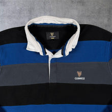 Load image into Gallery viewer, Guinness Rugby Shirt Fleece Mens Large Blue Grey Striped Embroidered Pullover
