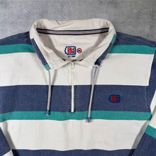 Load image into Gallery viewer, Vintage DEAL White Blue Colour Block Striped Nautical 1/4 Zip Smock Sweatshirt
