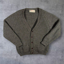 Load image into Gallery viewer, WoolOvers Pure New Wool Chunky Ribbed Cardigan Grey Green Vintage Size M
