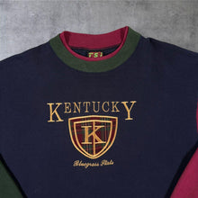 Load image into Gallery viewer, Vintage 90s TSI Kentucky Sweatshirt XL Colour Block Made USA Bluegrass Preppy
