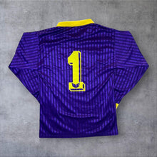 Load image into Gallery viewer, Early 00's Erima Mini Felt Logo Purple Collared Long Sleeve Sports Jersey Top
