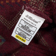 Load image into Gallery viewer, Vintage St Michael M&amp;S Geometric Aztec Knit Jumper Burgundy 90s UK Made M
