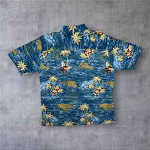 Load image into Gallery viewer, Vintage Tropic Joes Rainforest Wear "Costa Rica" Hawaiian Tropical Map Pattern Blue Shirt
