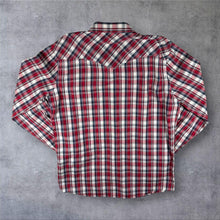 Load image into Gallery viewer, Marwin Mens L Western Shirt Red Plaid Pearl Snap Cowboy Rockabilly Check
