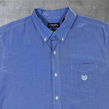 Load image into Gallery viewer, Early 00's Chaps Embroidered Mini Crest Logo Micro Check Short Sleeve Button-Up Cotton Shirt
