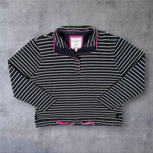 Load image into Gallery viewer, Joules Nautical Navy Blue White Pink Striped 1/4 Button Sweatshirt
