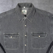 Load image into Gallery viewer, Vintage Affiniti Cowboy Western Washed Black Grey Denim Long Sleeve Shirt
