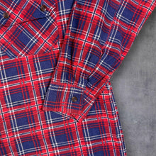 Load image into Gallery viewer, Vintage Mens Red Blue Tartan Plaid Flannel Shirt Double Pocket Workwear Grunge
