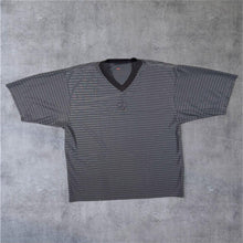 Load image into Gallery viewer, Early 00's Nike Soccer Football Embroidered Mini Centre Logo Grey Striped Sports T-Shirt
