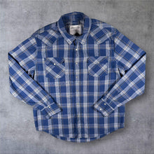 Load image into Gallery viewer, Aeropostale Mens L Western Shirt Blue Plaid Pearl Snap Cowboy 100% Cotton
