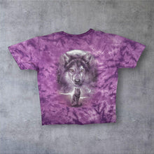 Load image into Gallery viewer, Early 00's Wild Wolf Animal Wildlife Graphic Purple Tie Dye Cotton T-Shirt
