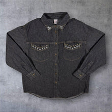 Load image into Gallery viewer, Vintage Young Style Cowboy Western Embellished Washed Black Grey Long Sleeve Shirt
