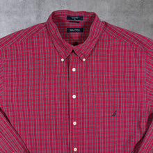 Load image into Gallery viewer, Nautica Classic Mini Logo Red Navy Blue Plaid Check Cotton Long Sleeve Shirt
