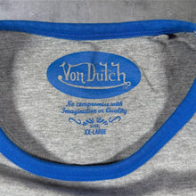 Load image into Gallery viewer, Von Dutch Classic Logo Spellout Graphic Y2K Biker Grey Blue Ringer T-Shirt

