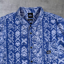 Load image into Gallery viewer, Quiksilver Y2K Shirt Mens L Blue Tribal AOP Surf Hawaiian Short Sleeve Vintage
