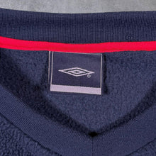 Load image into Gallery viewer, Early 00's Umbro Classic Embroidered Mini Logo Navy Blue Fleece V-Neck Sweatshirt
