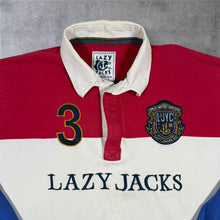 Load image into Gallery viewer, Lazy Jacks Rugby Shirt Mens XL Red Blue White Embroidered Crest Long Sleeve Polo
