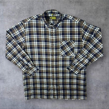 Load image into Gallery viewer, Vintage Worker Brown Black White Check Cotton Long Sleeve Button-Up Flannel Shirt
