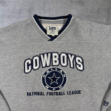Load image into Gallery viewer, Vintage 90s Lee Sport Dallas Cowboys NFL V Neck Sweatshirt Grey Embroidered

