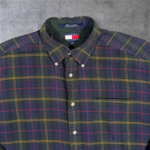 Load image into Gallery viewer, Vintage 90s Tommy Hilfiger Shirt M L Tartan Plaid Crest Logo Big Flag Cotton

