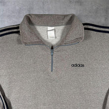 Load image into Gallery viewer, Vintage Adidas 3 Stripe Quarter Zip Sweatshirt Grey Pullover Jumper Retro Large XL

