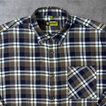 Load image into Gallery viewer, Vintage Worker Brown Black White Check Cotton Long Sleeve Button-Up Flannel Shirt
