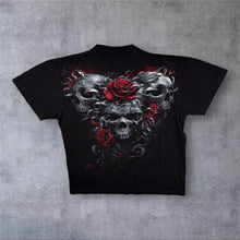 Load image into Gallery viewer, Early 00's Spiral Goth Fantasy Skull Rose Graphic Black T-Shirt
