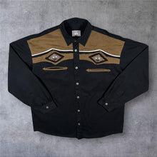 Load image into Gallery viewer, Vintage Gortrud Cowboy Western Suede Effect Panel Black Cotton Long Sleeve Shirt
