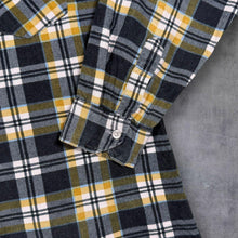 Load image into Gallery viewer, Vintage 90s Mens M L 43/44 Plaid Flannel Shirt Yellow Black 100% Cotton Grunge
